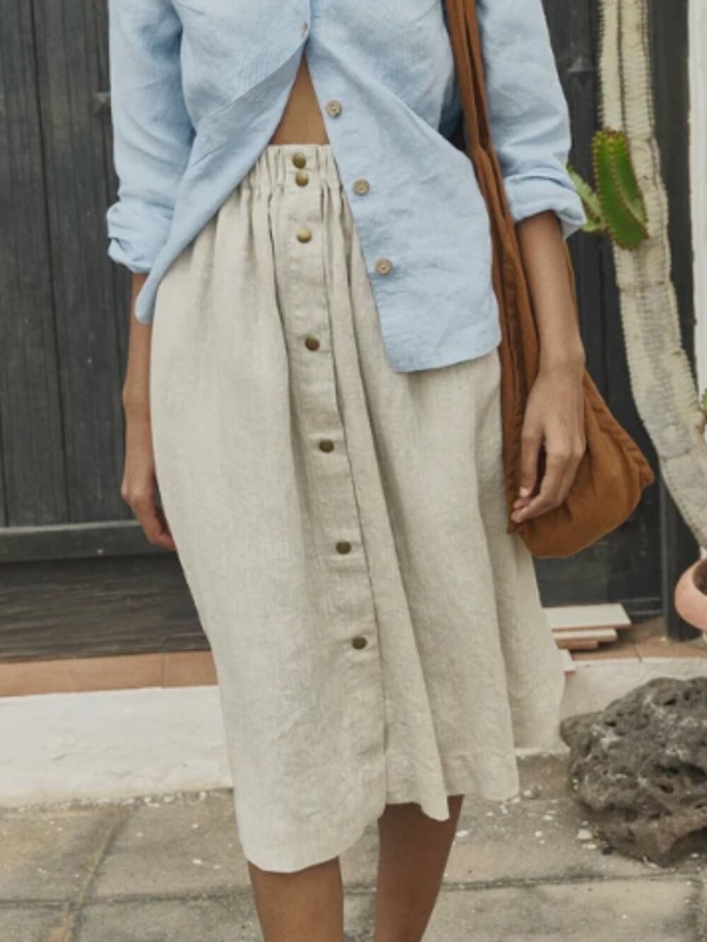 Not Perfect Linen BLACK MARSEILLE linen front snap skirt